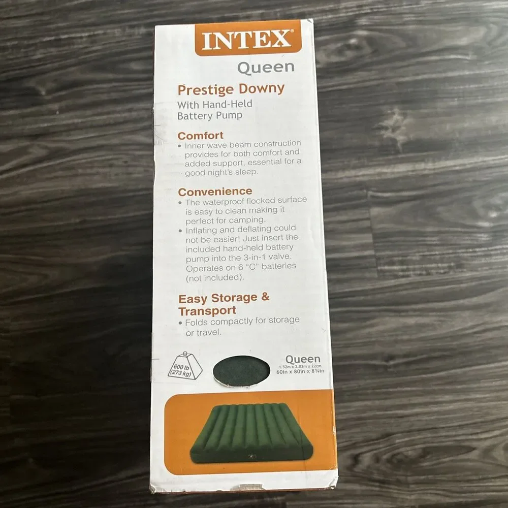 New INTEX Prestige Downy Mattress #66969E Queen Size Green Battery Pump